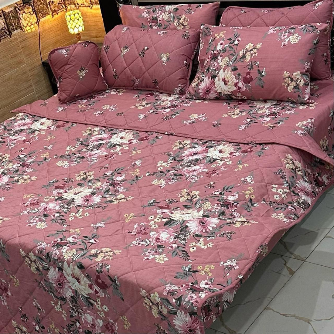 Charming Pink Floral Bedding - 7PC Summer Comforter Set