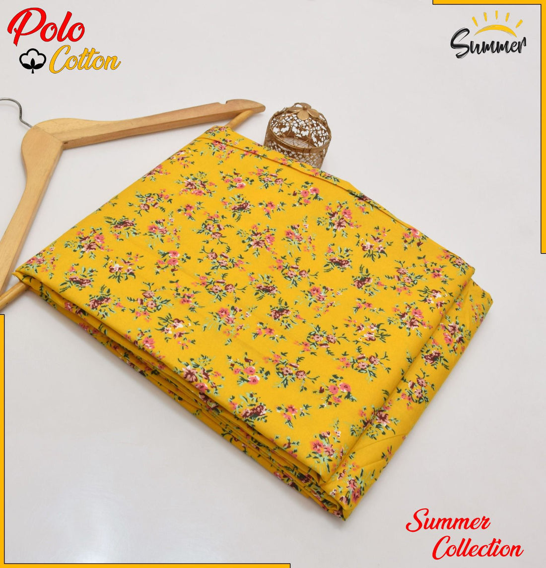 Golden Petals 2PC Floral Printed Women Unstitched – Polo Cotton - Fashion Home Store