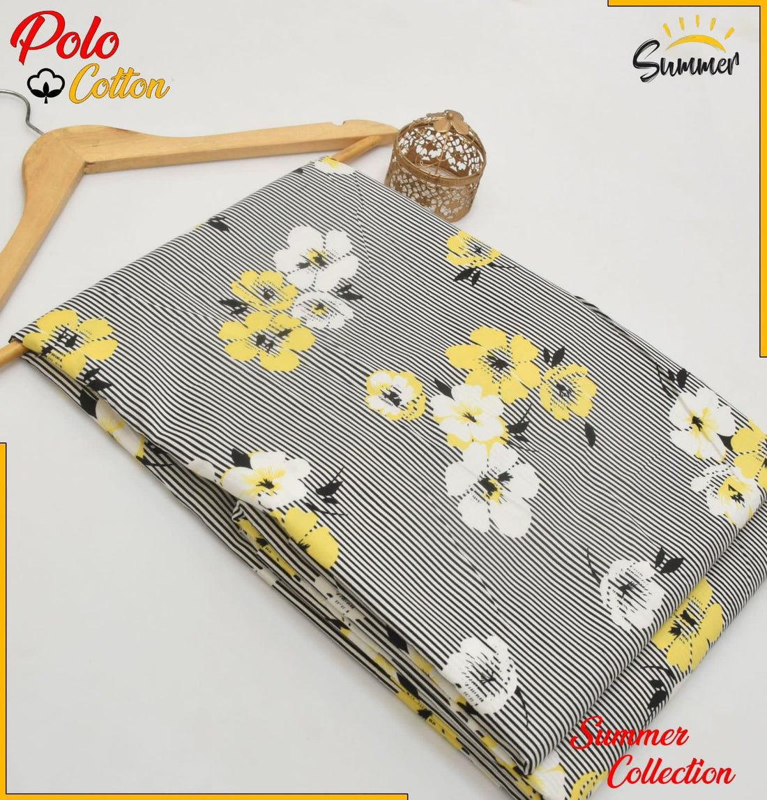 Sunflower Stripe 2PC Floral Printed Women Unstitched – Polo Cotton