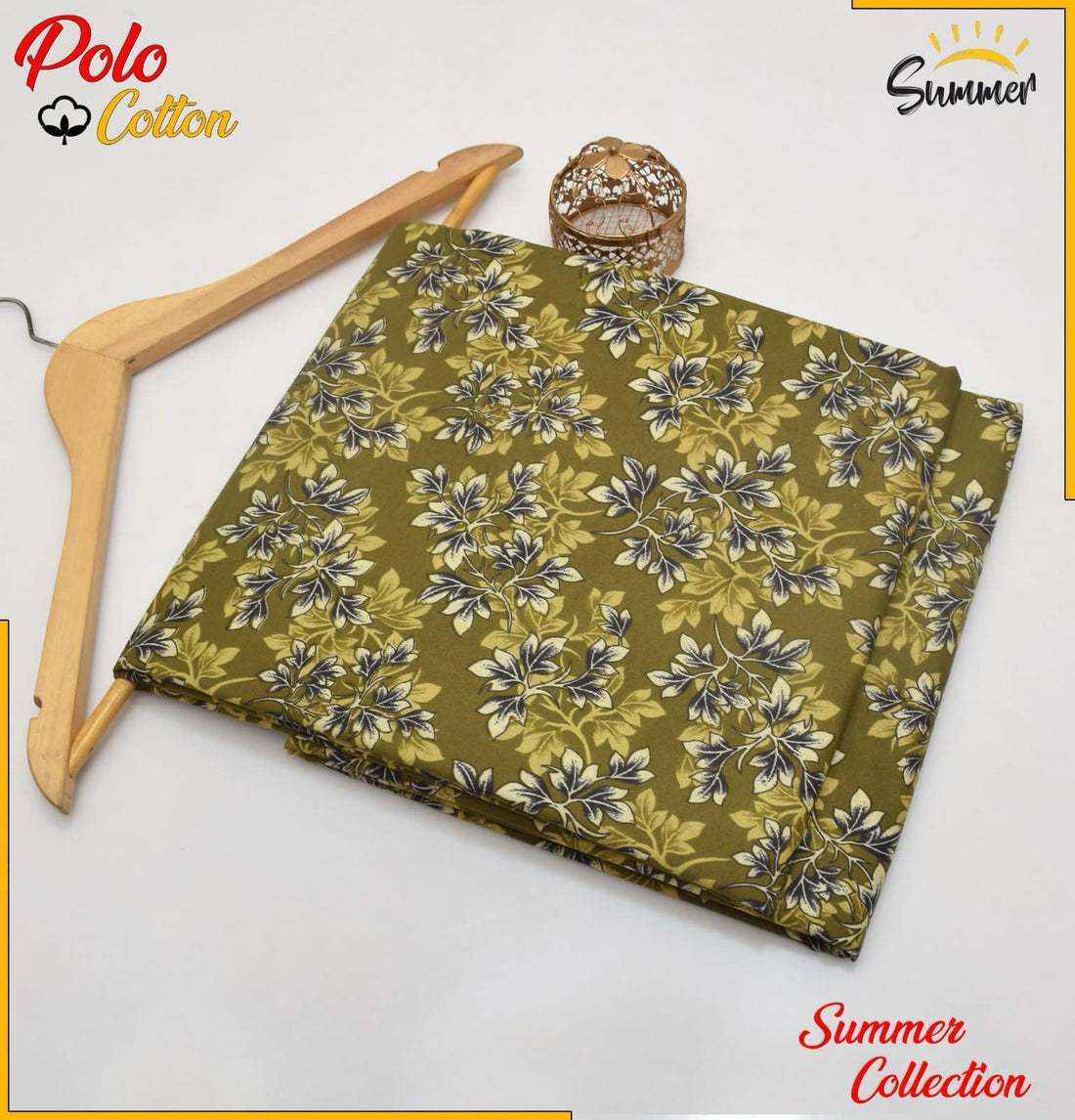 Olive Green Floral  2PC Printed Women Unstitched – Polo Cotton