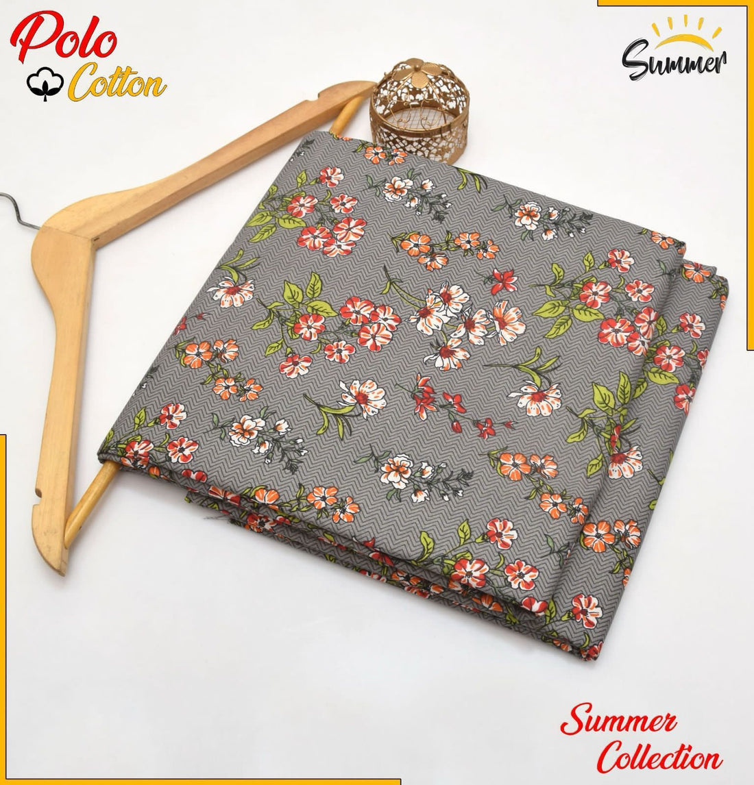 Grey Floral Zigzag  2PC Printed Women Unstitched – Polo Cotton
