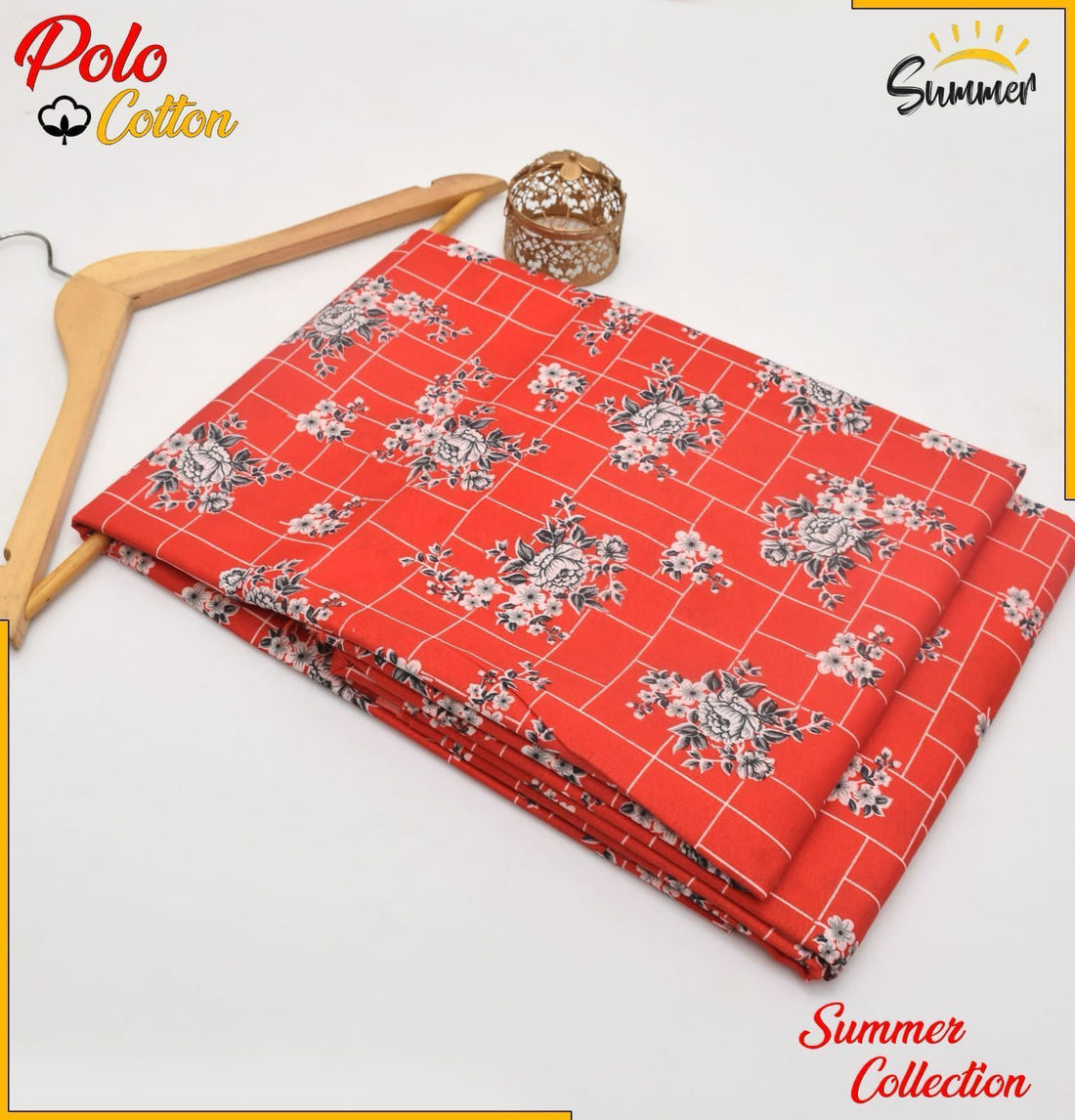 Red Plaid Floral  2PC Printed Women Unstitched – Polo Cotton