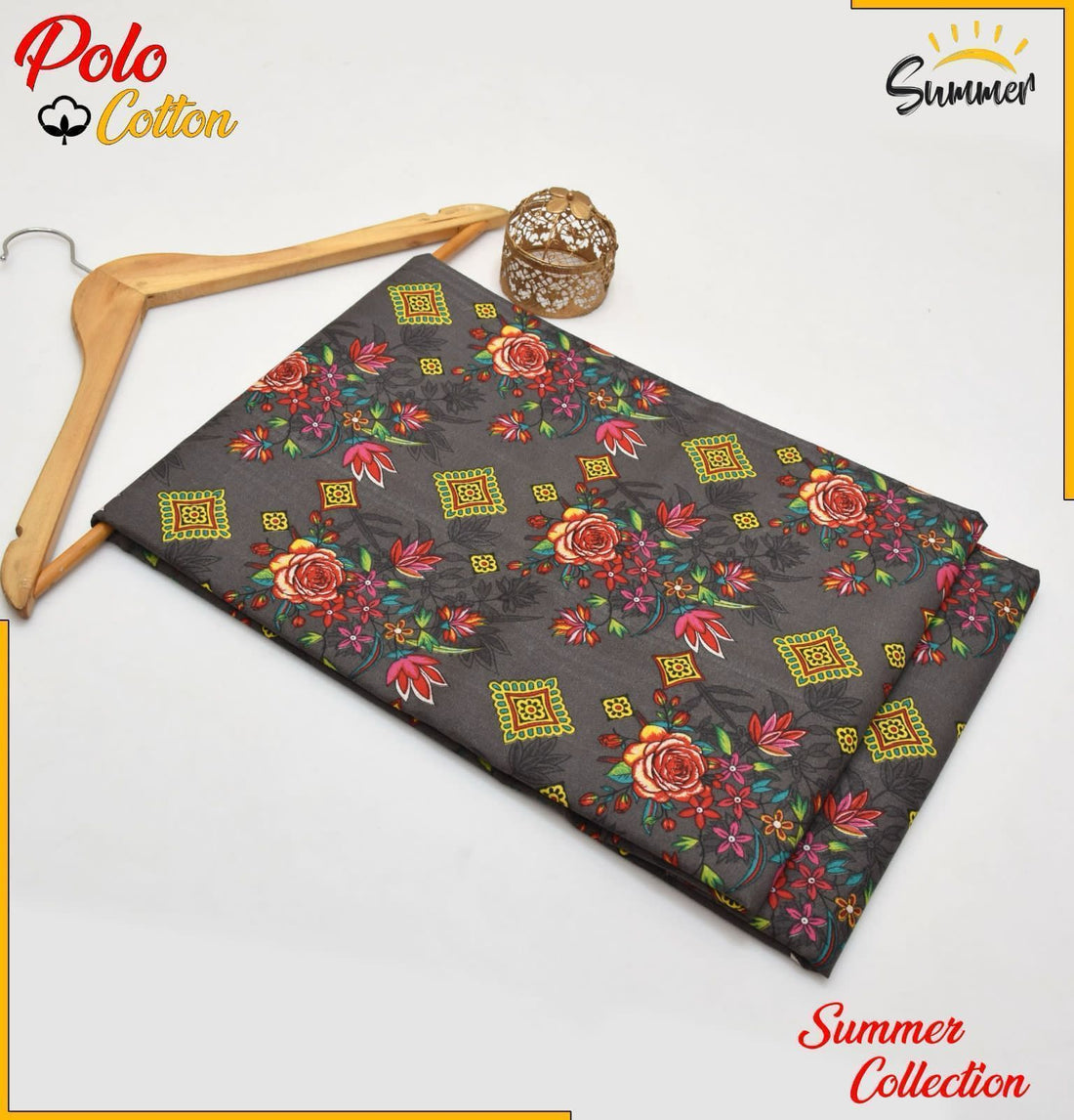 Charcoal Floral Geometric 2PC Printed Women Unstitched – Polo Cotton