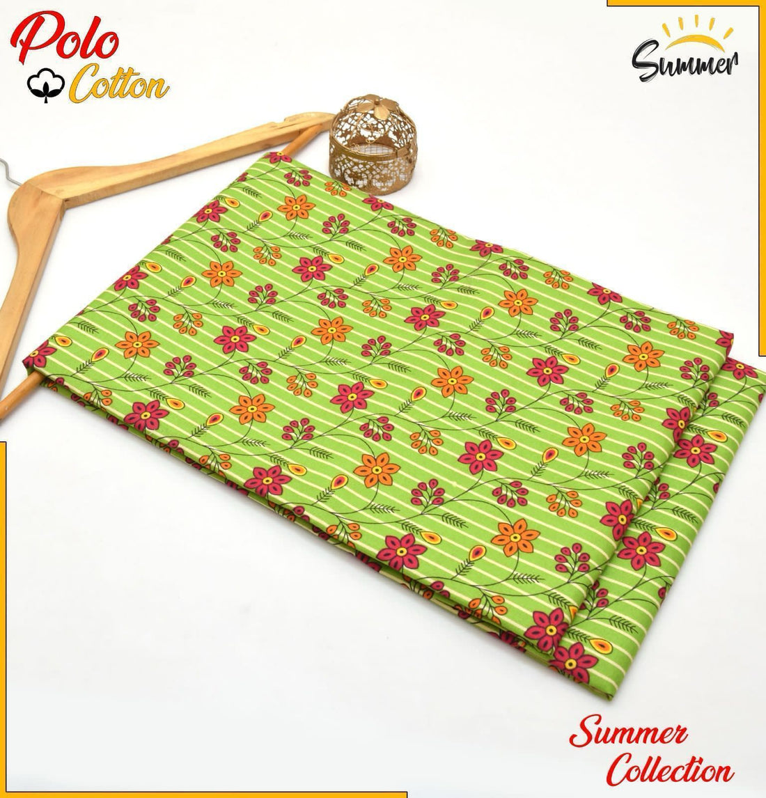 Lime Green Striped Floral Soft Crystal Cotton