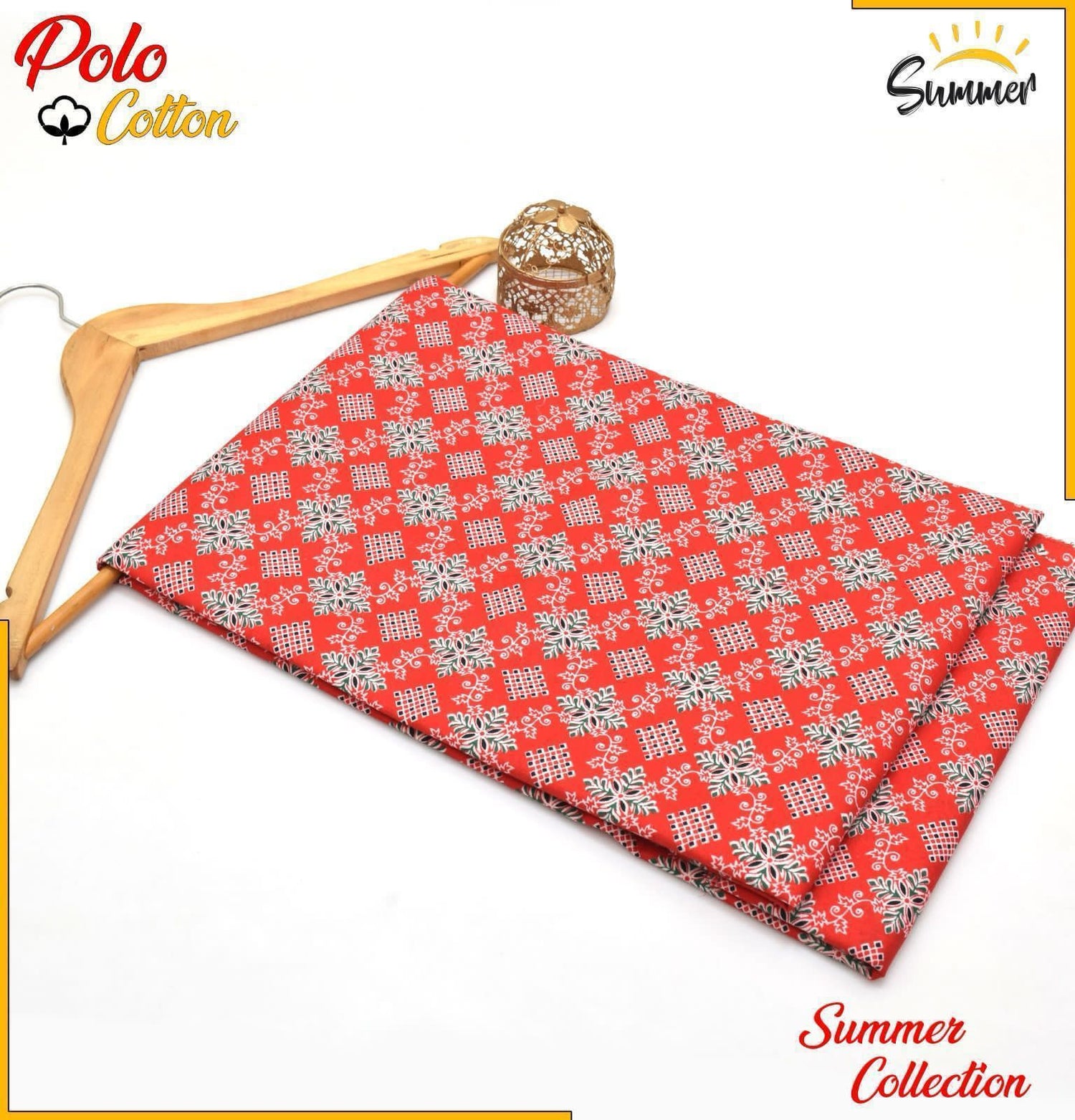 Red Summer Edition –  2PC Polo Cotton Floral Printed Unstitched Suit