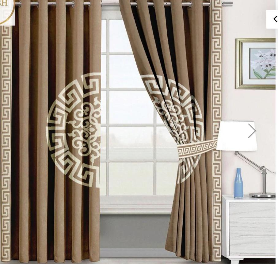 Brown Velvet Eyelet Curtains with Greek Key & Medallion Design