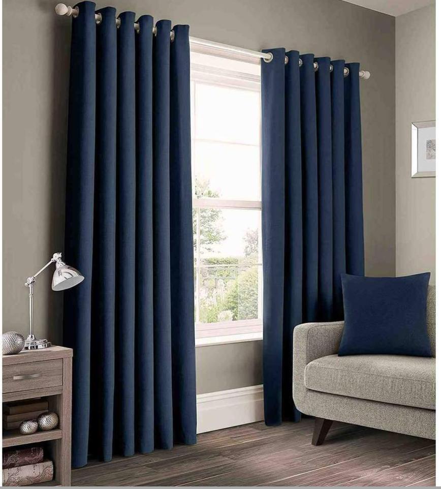 FH Home Store Navy Blue Room Darkening Plain Solid Color Curtain Pair