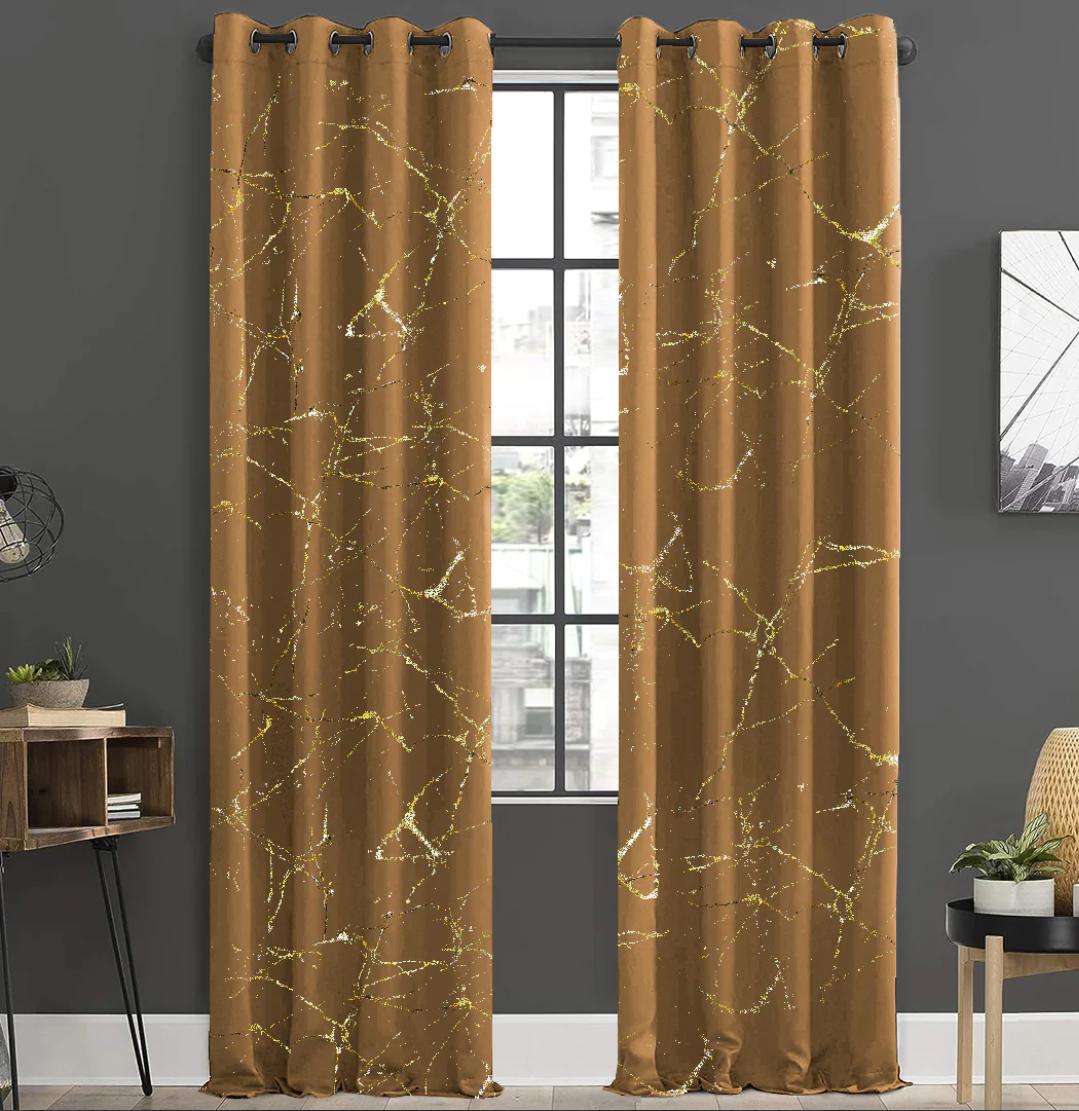 Desert Gold Velvet Curtains: Shimmering Abstract Veins on Rich Cognac