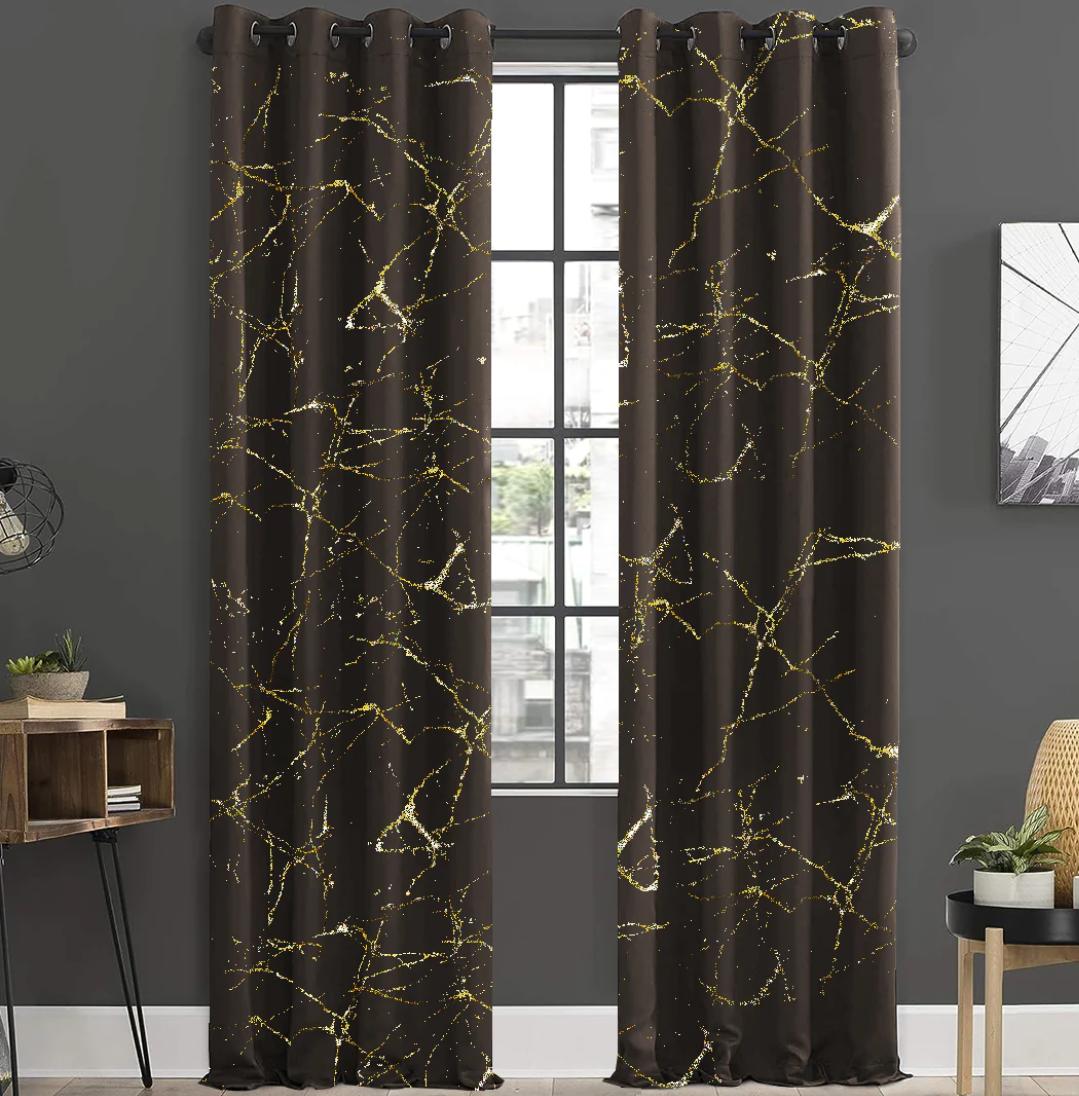 Velvet 2 Colors Designed Curtain Pair – Marble Design Jaquard Curtain Pair