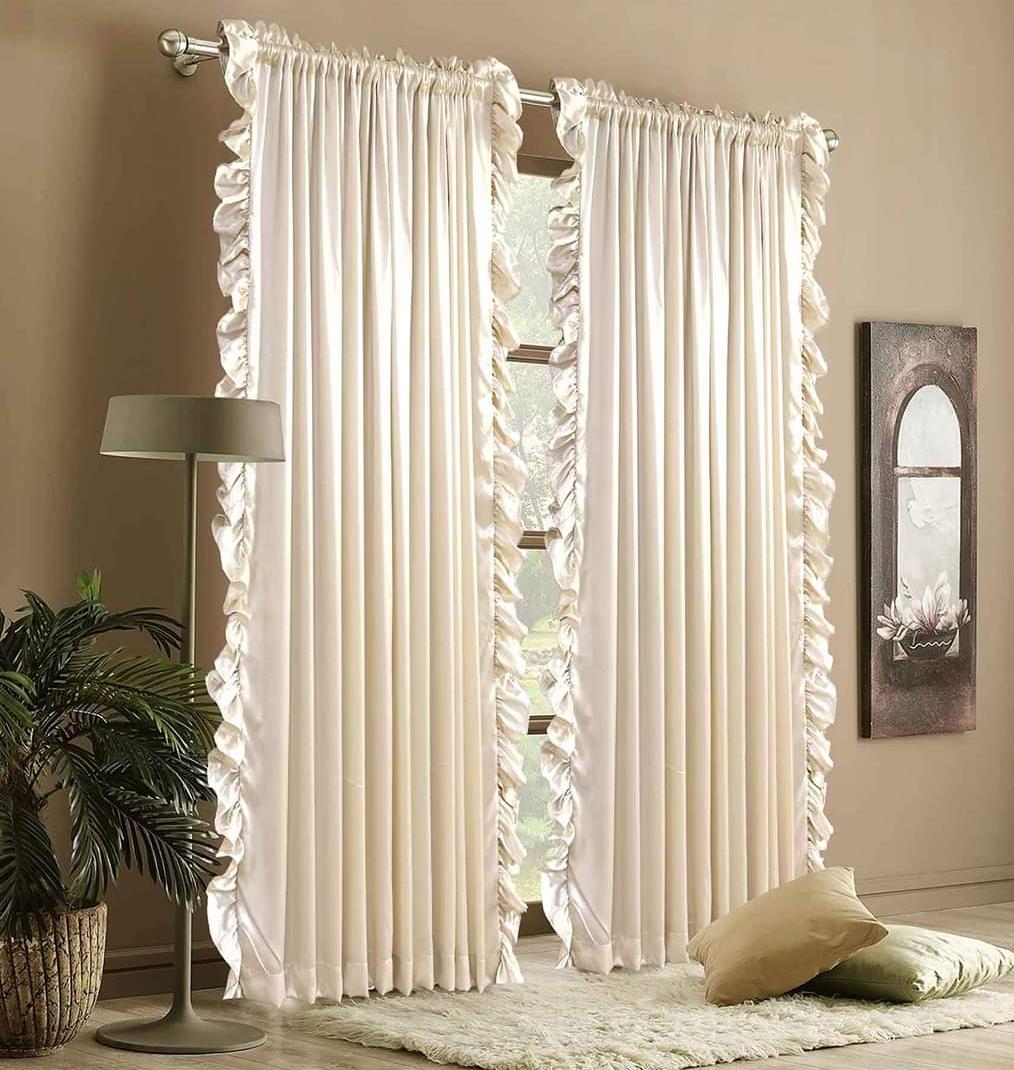Classic Ivory Silk Frilled Curtain Pair – Silk Frilled Curtain Pair
