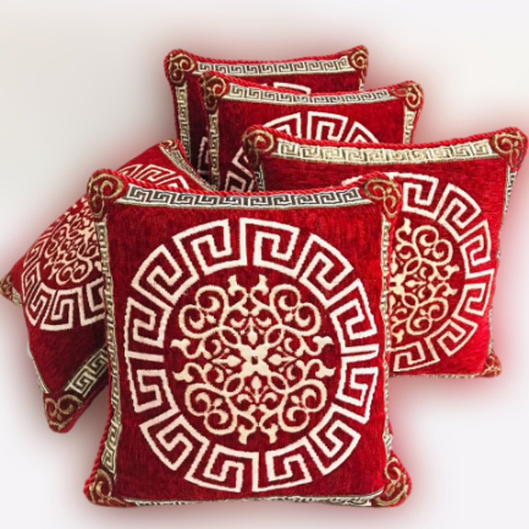 FH Home Store Ruby Red Jacquard Pattern 05PC Cushion Cover Set