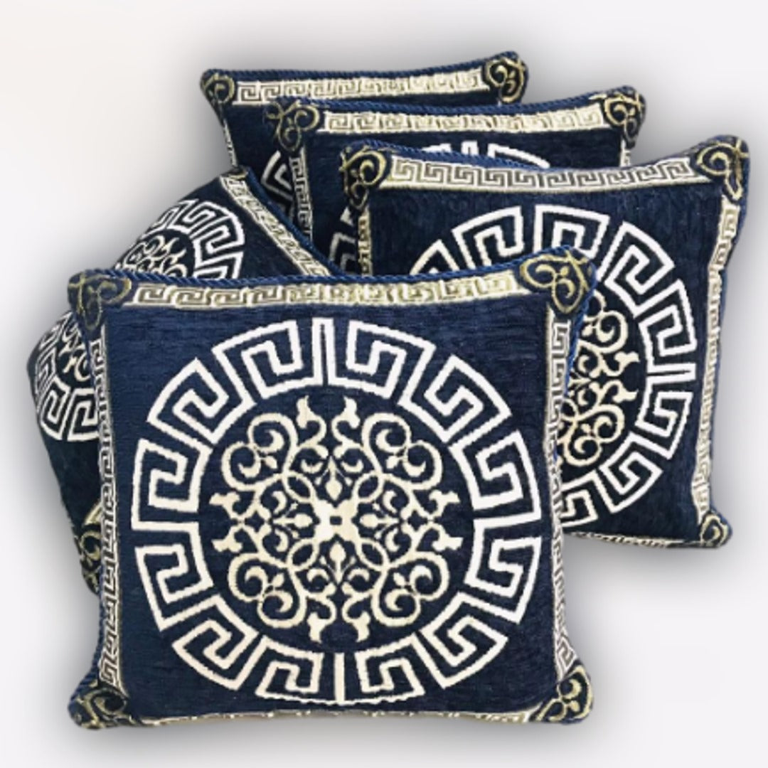 FH Home Store Navy Blue Jacquard Pattern 05PC Cushion Cover Set