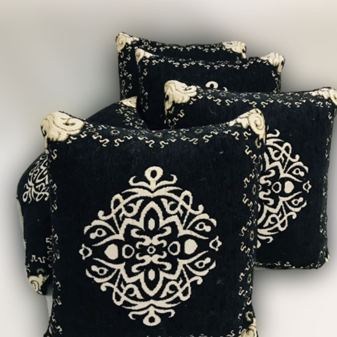 FH Home Store Black &amp; Cream Embroidered 05PC Cushion Cover Set