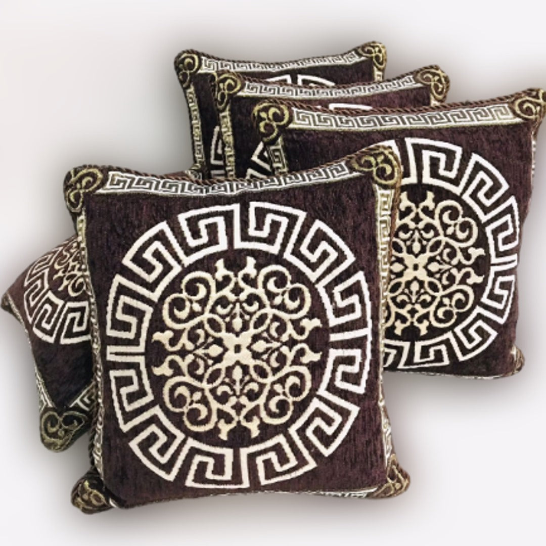FH Home Store Chocolate Brown Jacquard Pattern 05PC Cushion Cover Set