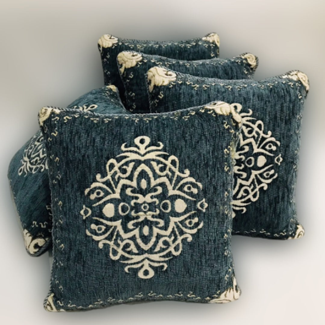 FH Home Store Charcoal Gray Embroidered Motif 05PC Cushion Cover Set