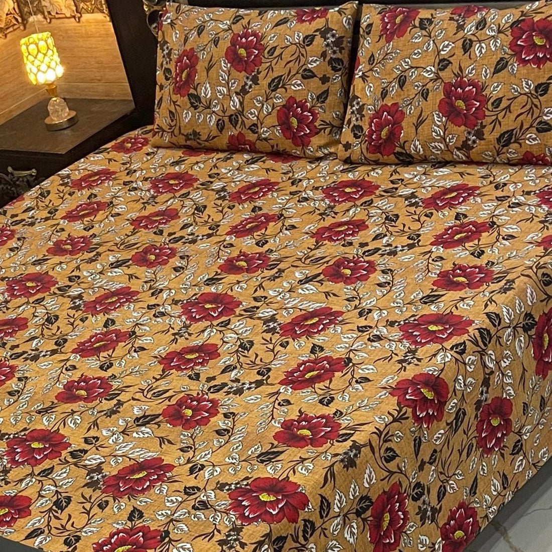 Red flowers Soft Crystal Cotton Bed Sheets