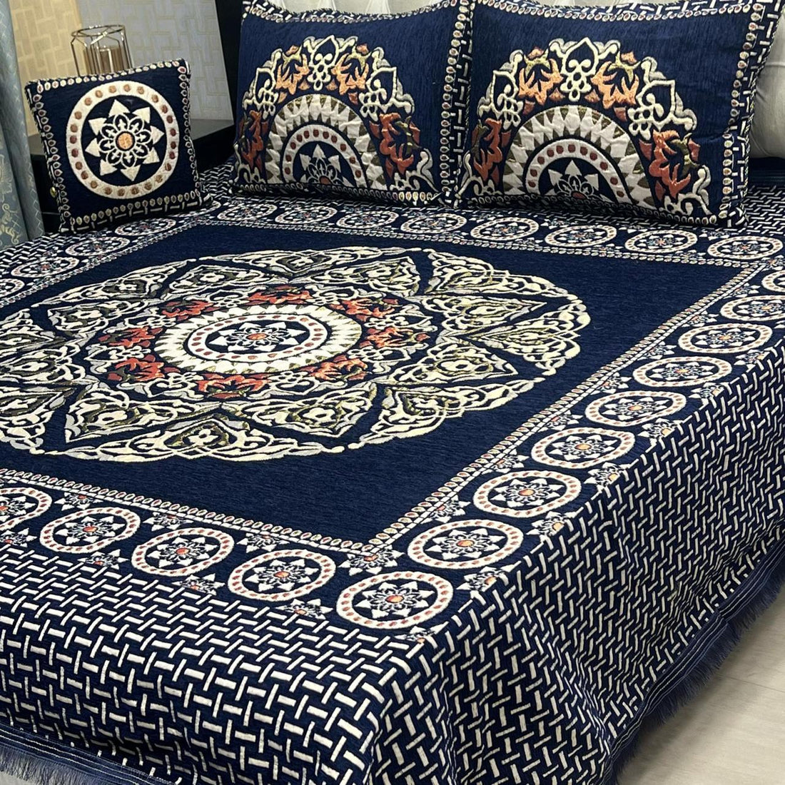 Teal Blue – 4Pc Velvet Jacquard Luxury Bedsheet
