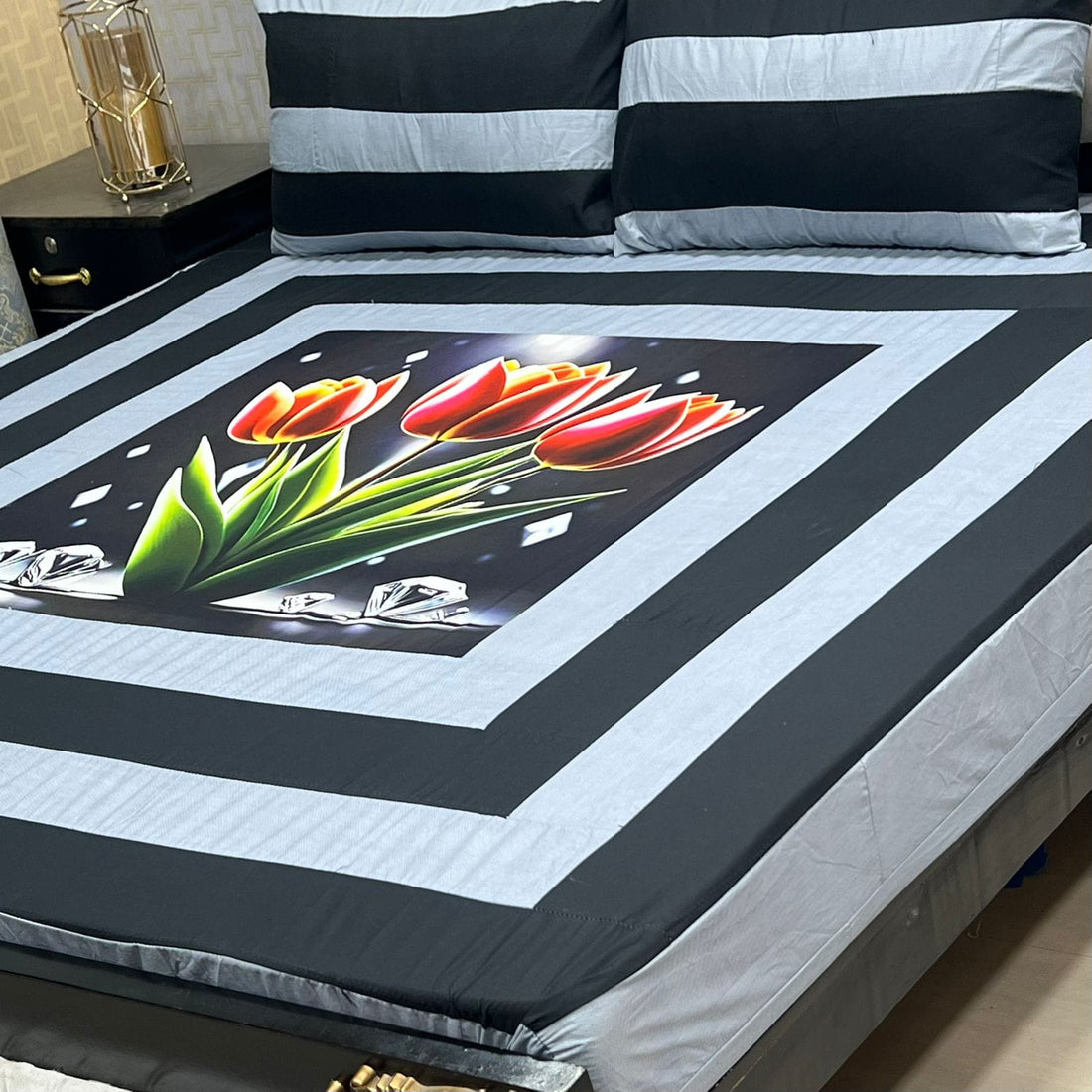 Night wave 3D printed bedsheet set