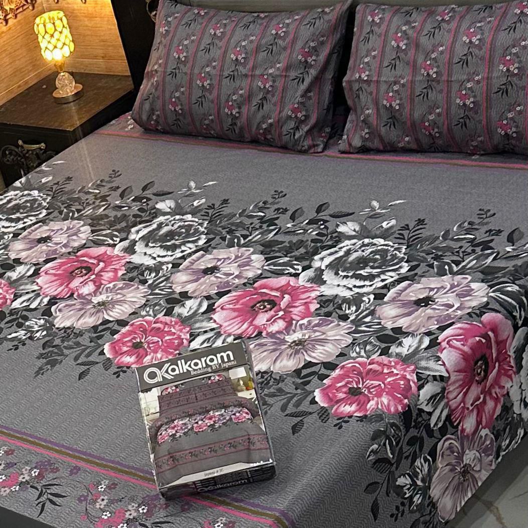 Grey Floral mix cotton bedsheet