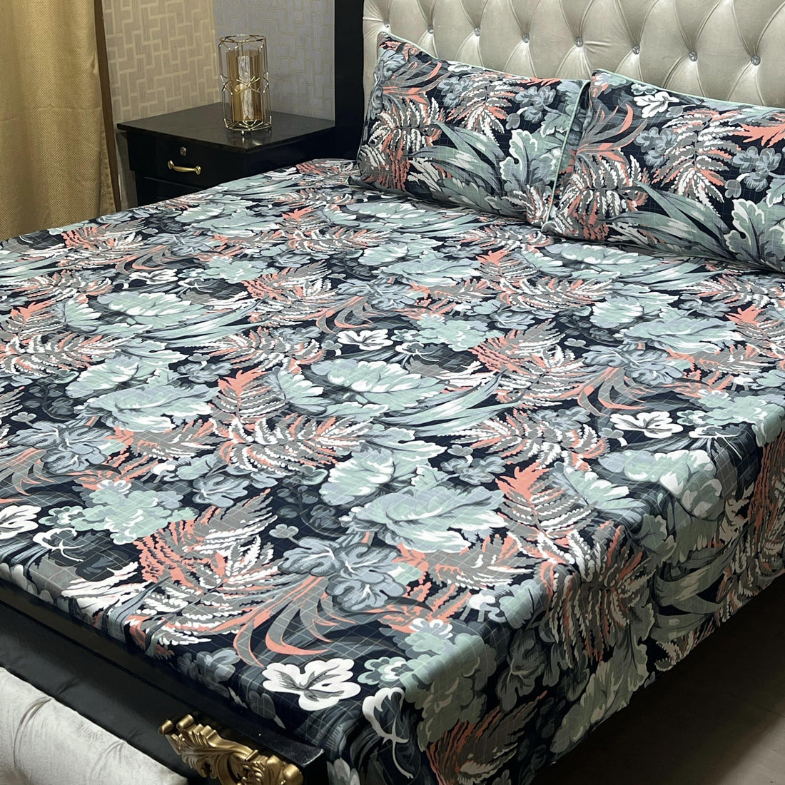 Soft Crystal Cotton Bed Sheets - Royal Blue Floral King Size - Fashion Home Store