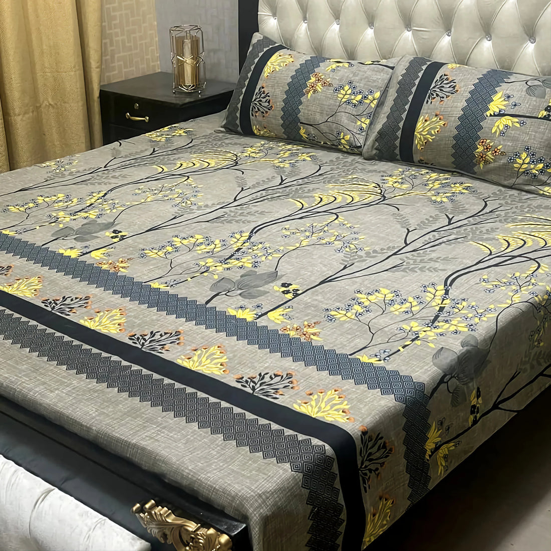 Soft Crystal Cotton Bed Sheets - Classic Floral Brown King Size - Fashion Home Store