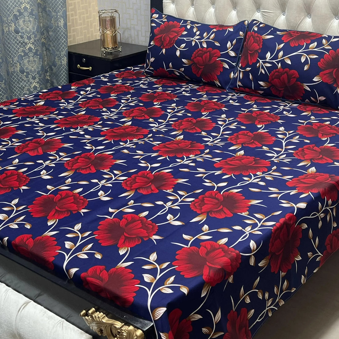 Soft Crystal Cotton Bed Sheets - 3D Crystal Red King Size - Fashion Home Store