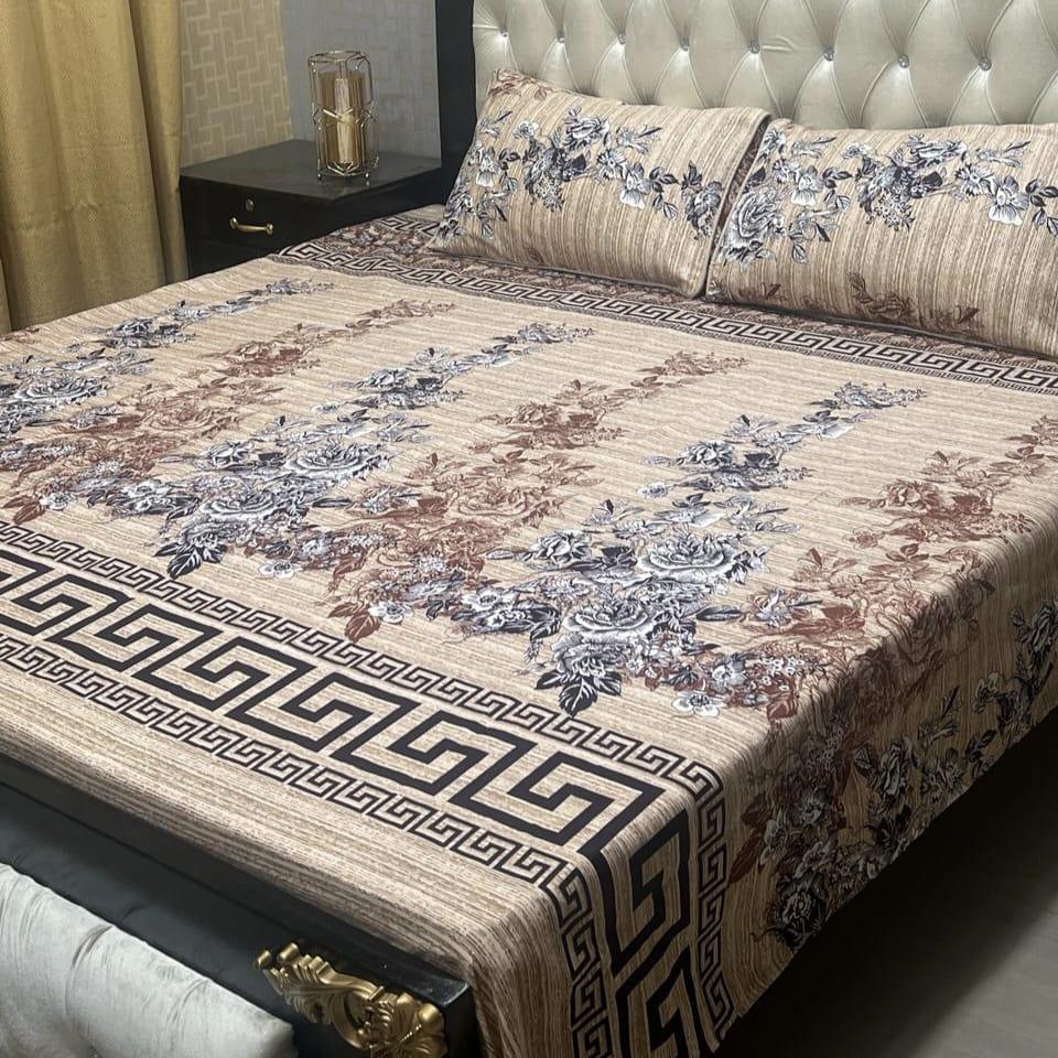 Luxury Green &amp; Gold Floral Cotton Bed Sheets – Elegant Bedding Set