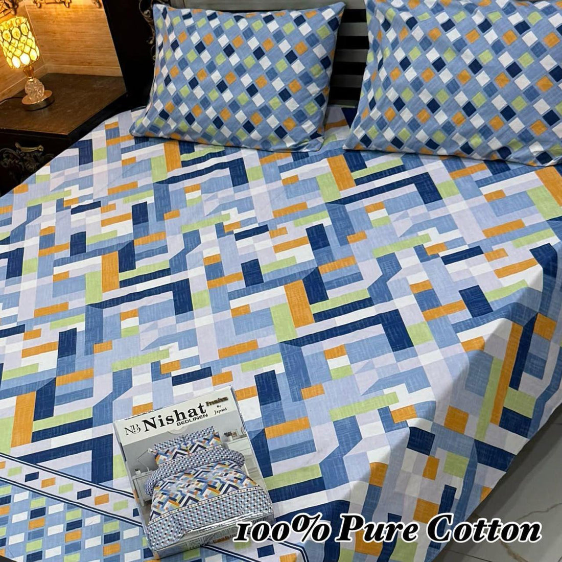 Yellow Leaf Print Nishat Premium Cotton Bed Sheet