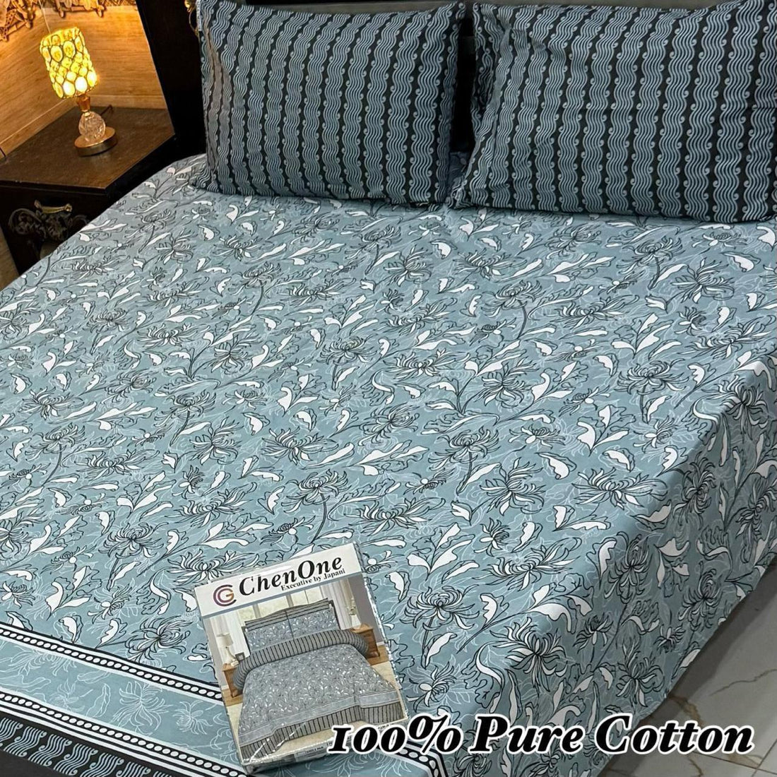 Chen one Cream Floral Premium Cotton Bed Sheet