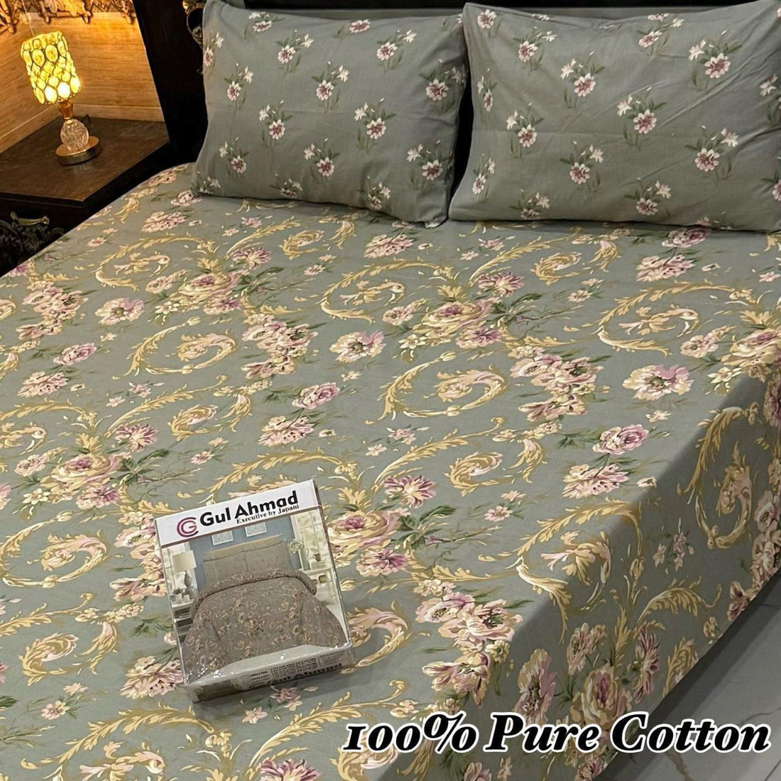 Chenab Multi-Floral &amp; Striped Premium Cotton Bed Sheet