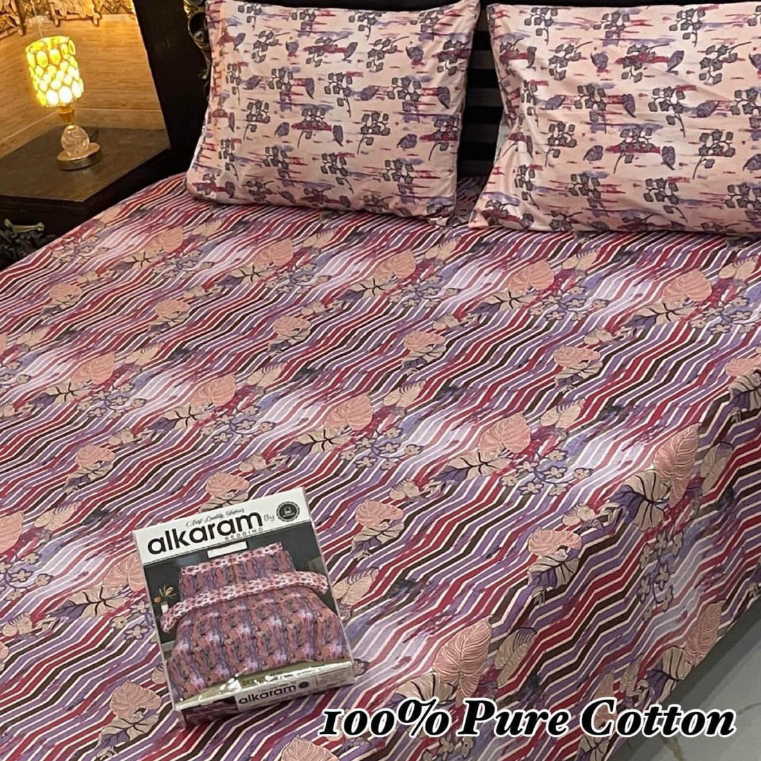 Chenab Floral Stripe Premium Cotton Bed Sheet