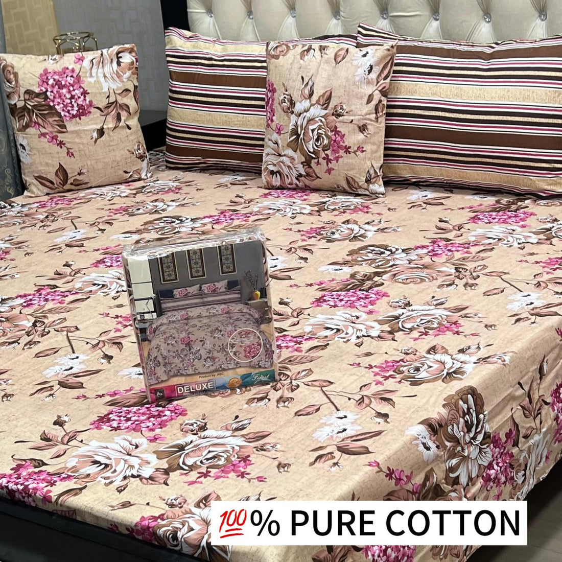 Sapphire Floral Premium Cotton Bed Sheet with Paisley Pillow Covers