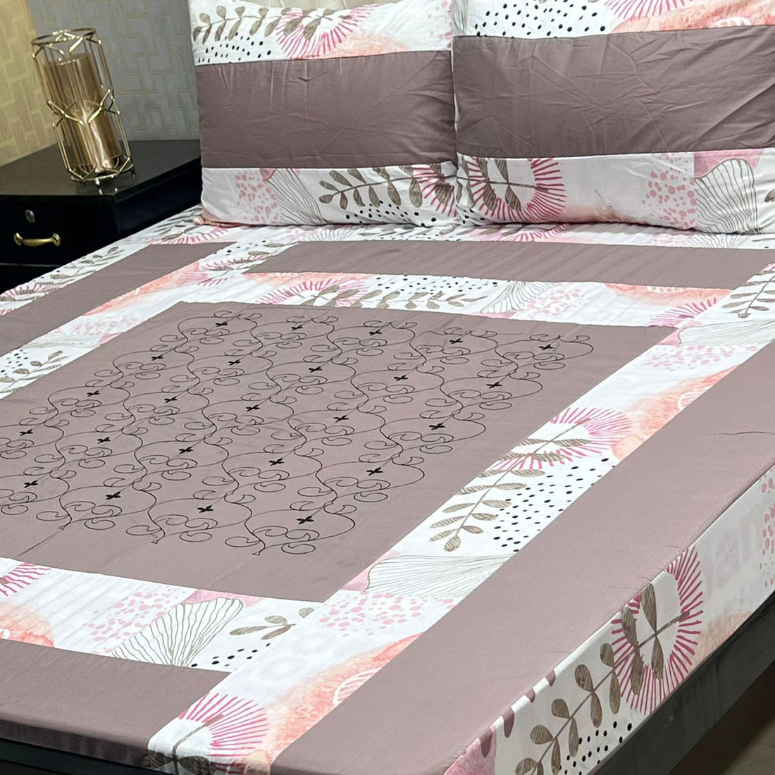 Navy Blue  Embroidered Patchwork Bedsheet Set