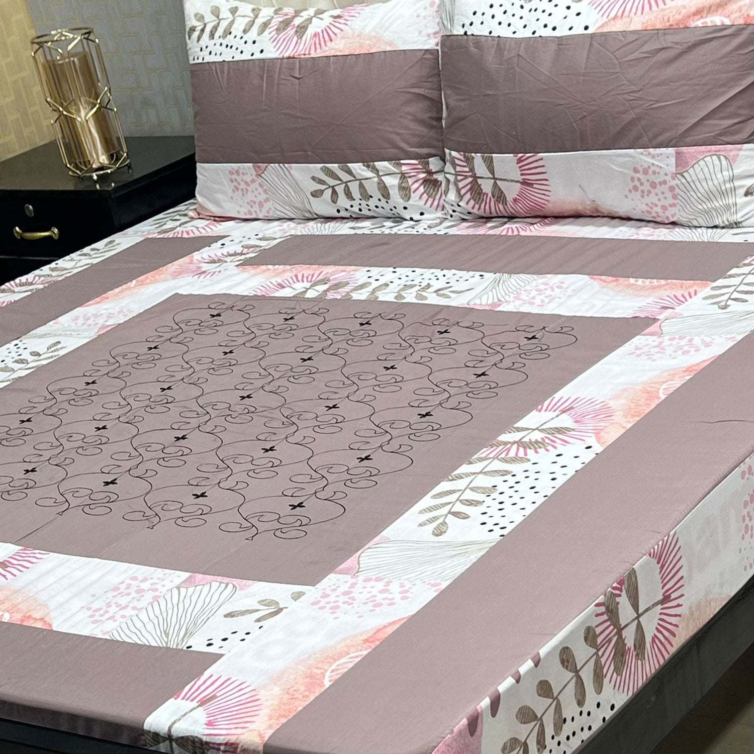 Navy Blue  Embroidered Patchwork Bedsheet Set