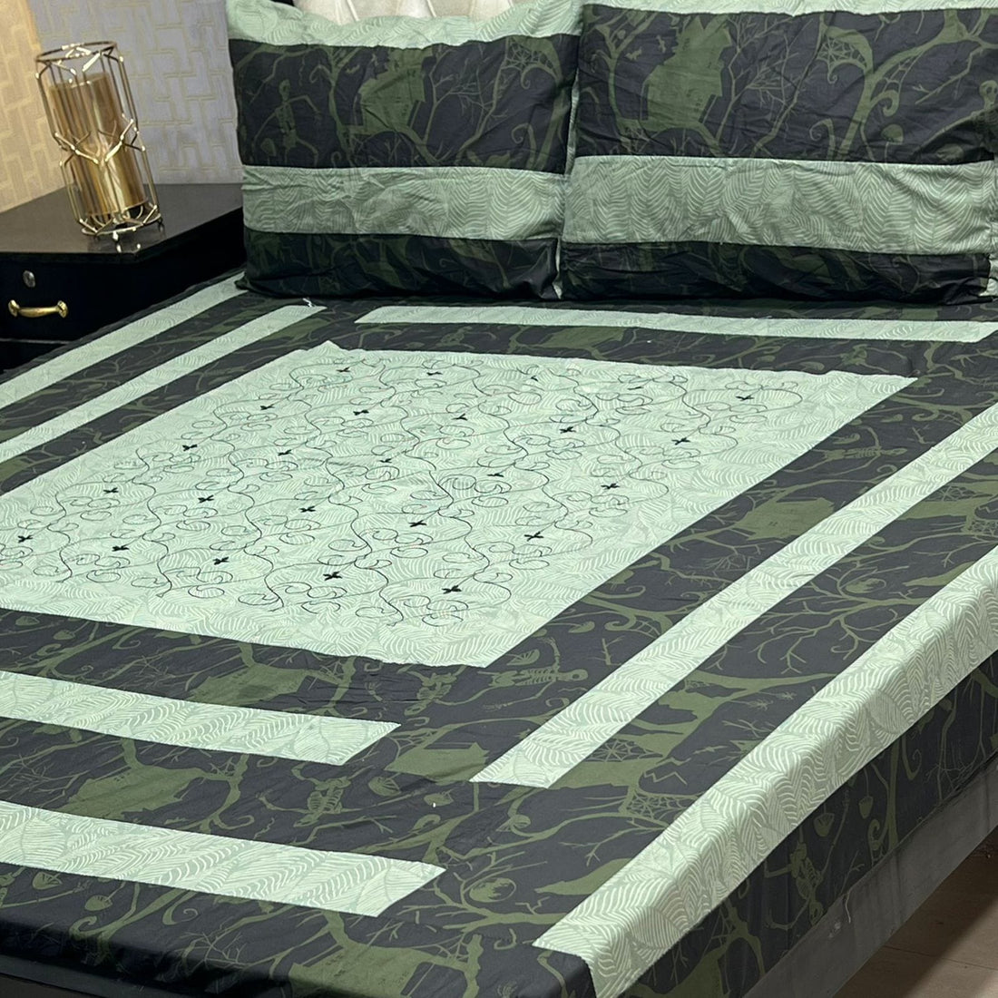 Bold Stripes Embroidered Patchwork Bedsheet Set