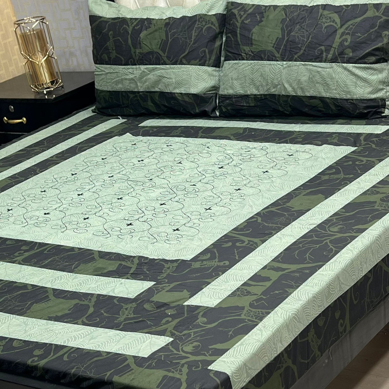 Bold Stripes Embroidered Patchwork Bedsheet Set