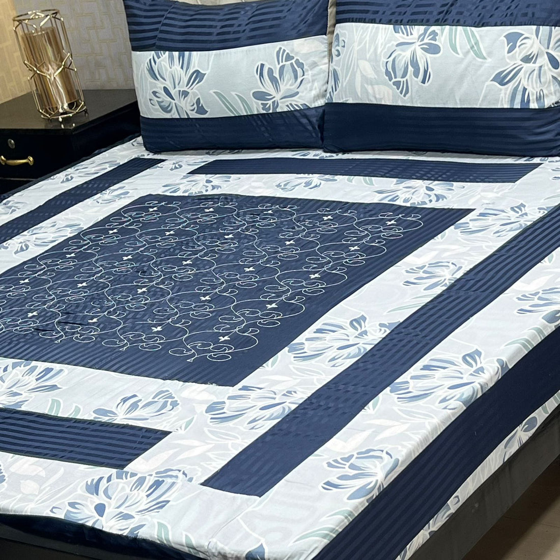 Sleek  Embroidered Patchwork Bedsheet Set