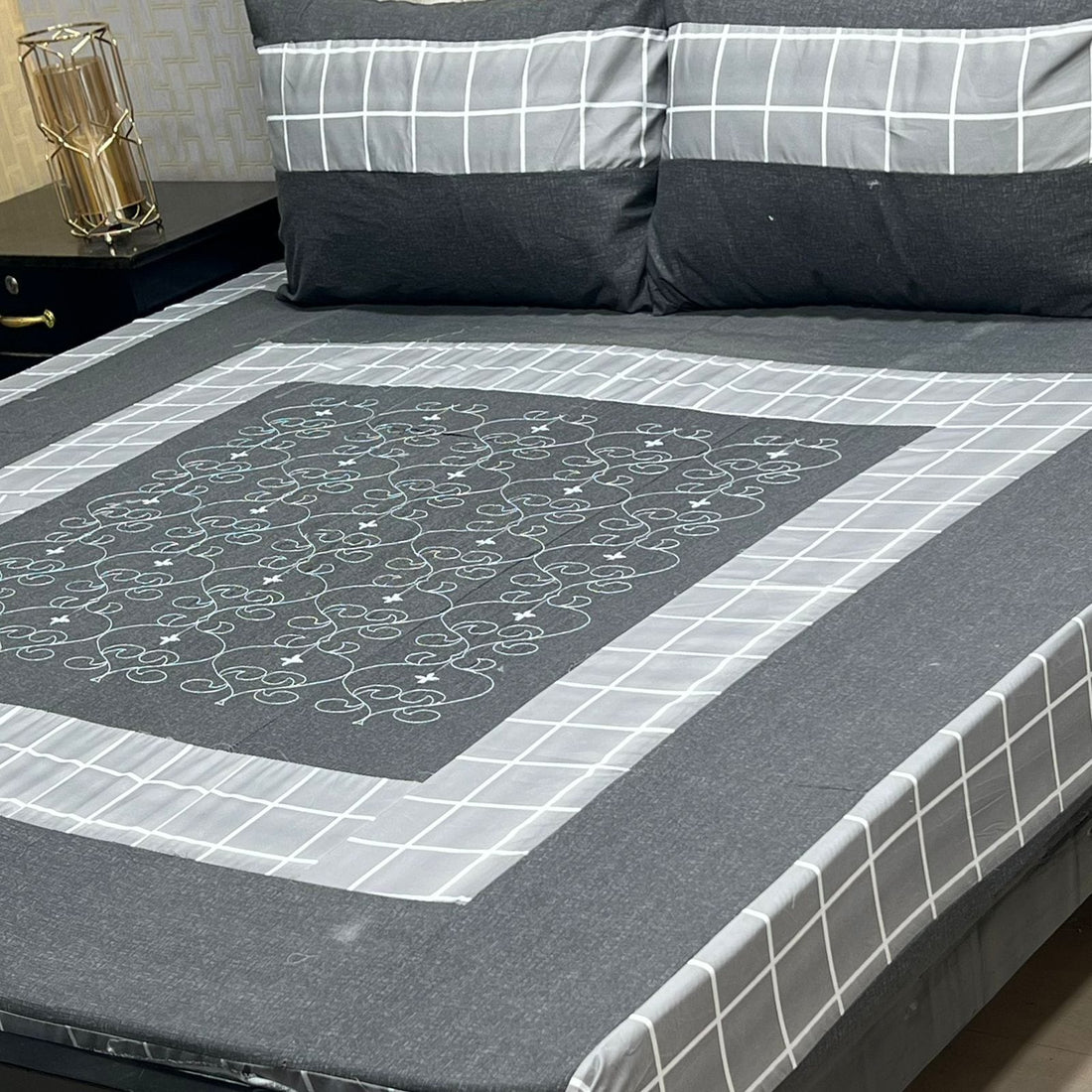 Floral stripe Embroidered Patchwork Bedsheet Set