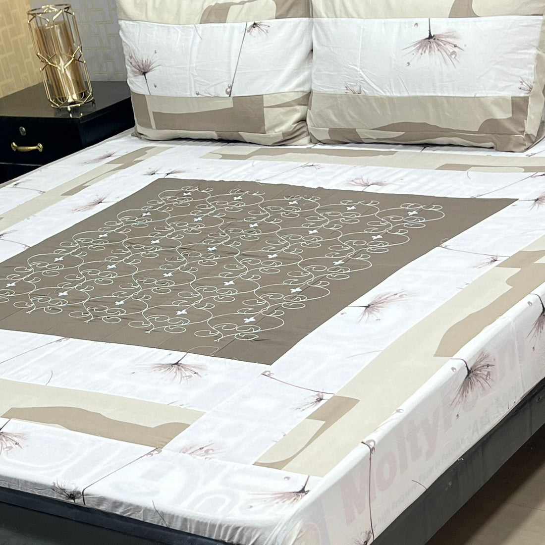 Navy Embroidered Patchwork Bedsheet Set