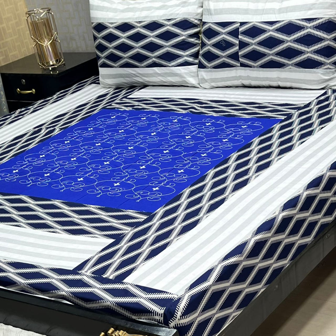 Light blue  Embroidered Patchwork Bedsheet Set