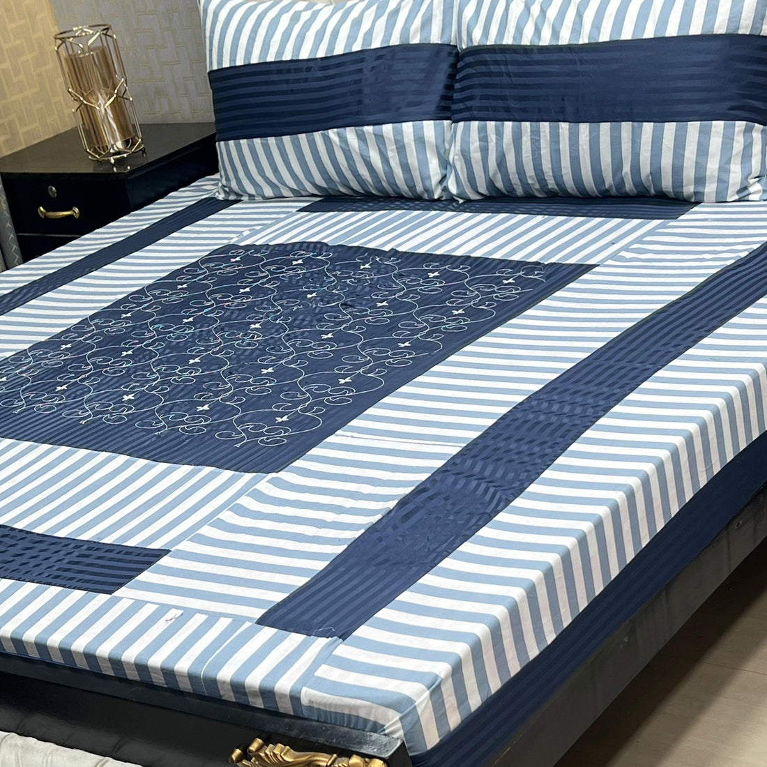 Grey Embroidered Patchwork Bedsheet Set