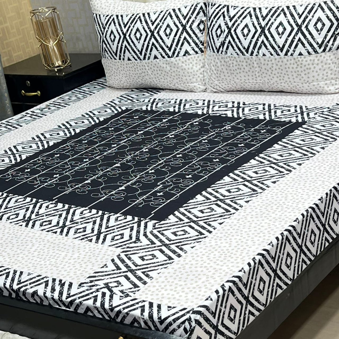 Purple Embroidered Patchwork Bedsheet Set