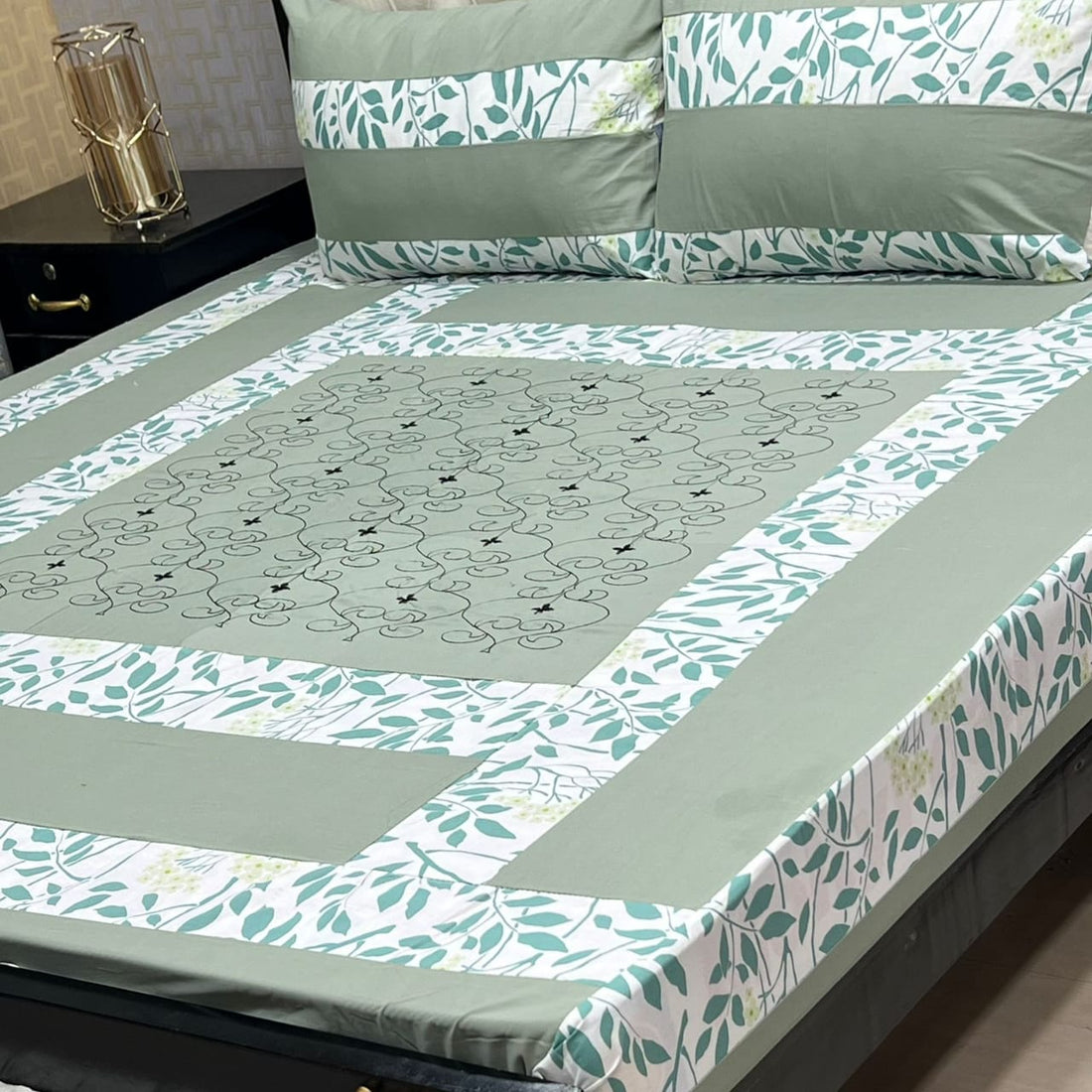 Orange  Embroidered Patchwork Bedsheet Set