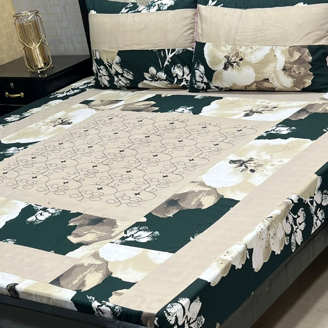Stripes Embroidered Patchwork Bedsheet Set