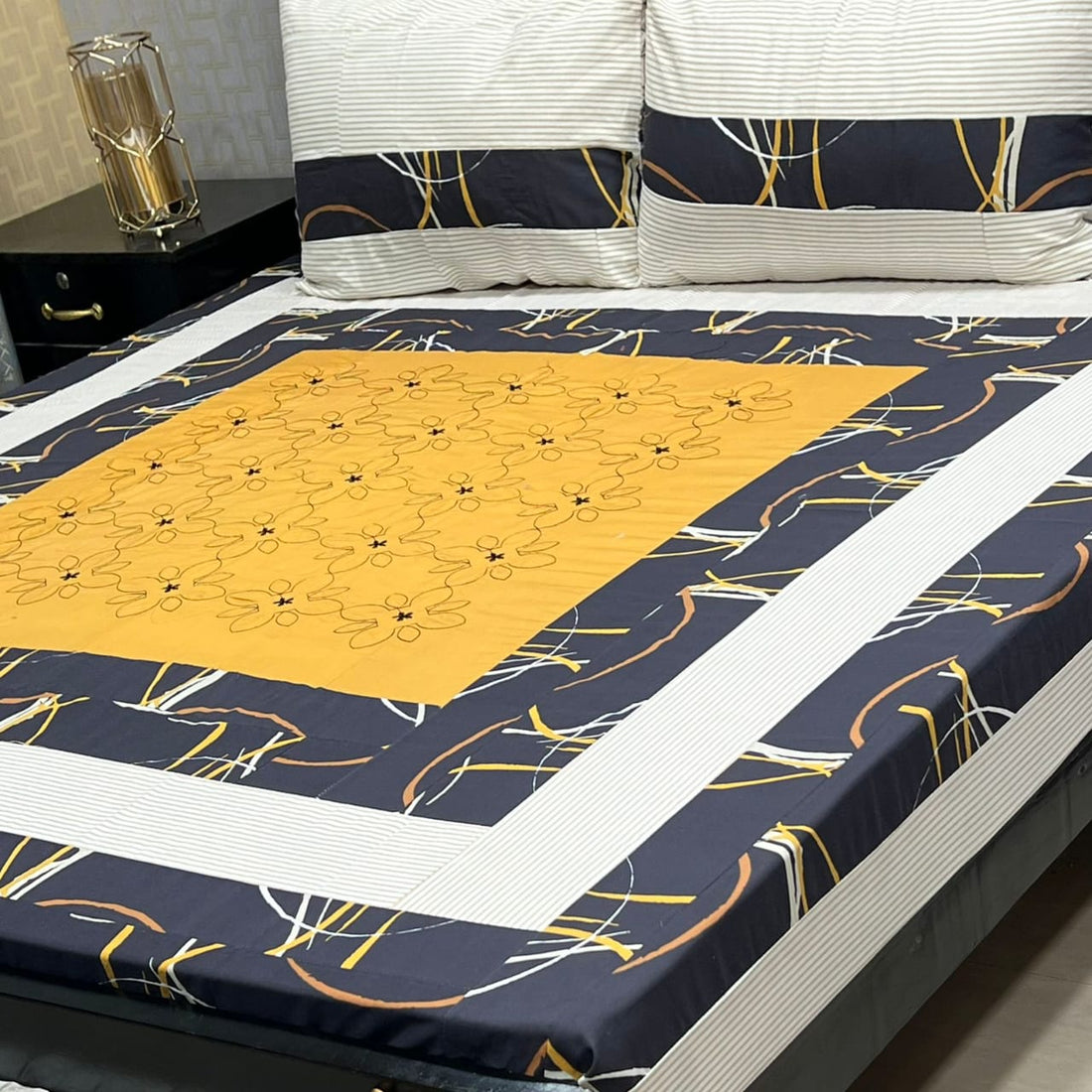 Yellow shade  Embroidered Patchwork Bedsheet Set