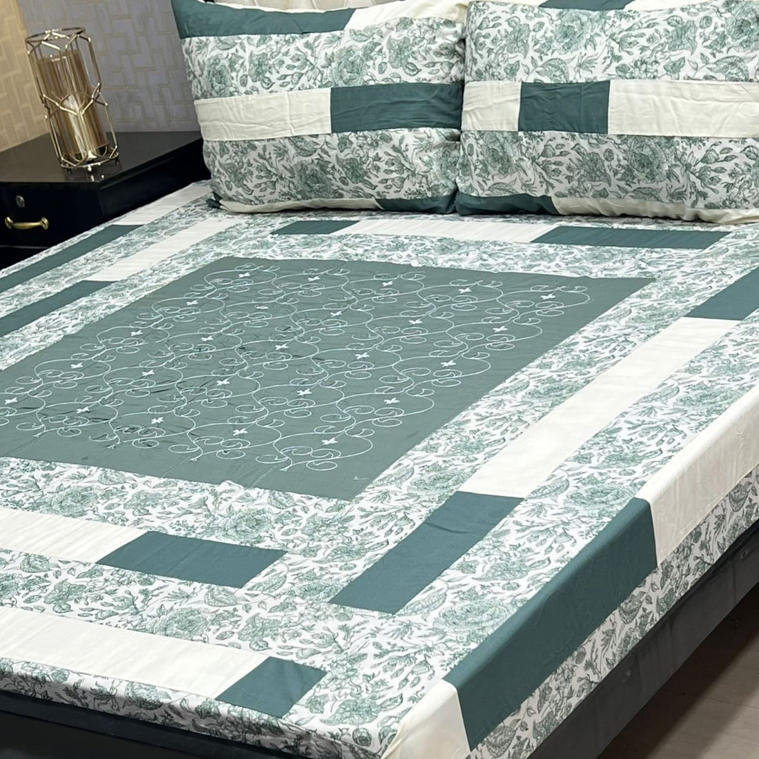 Boho Rings Mandala Printed Patchwork Bedsheet Set