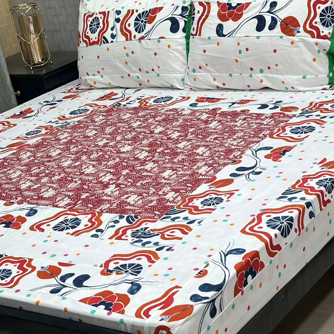 Amber Bloom Printed Patchwork Bedsheet Set