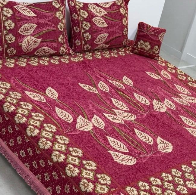 Coffee Brown Heart – 4Pc Velvet Jacquard Luxury Bedsheet