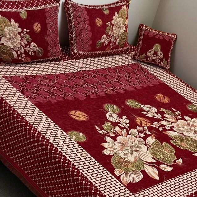 Emerald Red– 4Pc Velvet Jacquard Luxury Bedsheet