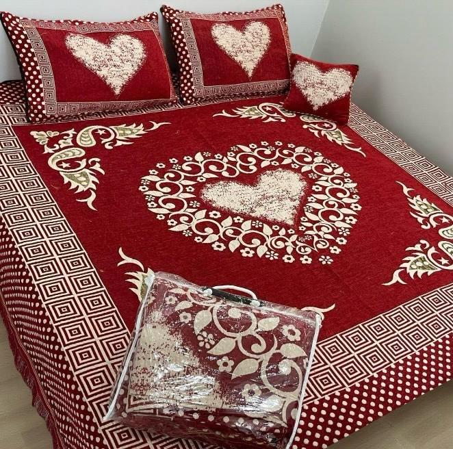 Red 4Pc Velvet Jacquard Luxury Bedsheet Set – King Size